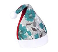 Rrtsmsgh Glitter Sequin Christmas Hat Funny Soft Xmas Cap Adult, Teal Grey And White Floral Santa Hat for New Year Party