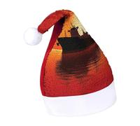 Rrtsmsgh Glitter Sequin Christmas Hat Funny Soft Xmas Cap Adult, The Tanker Ship on Red Sunrise Santa Hat for New Year Party