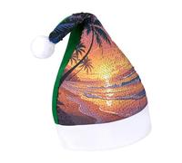 Rrtsmsgh Glitter Sequin Christmas Hat Funny Soft Xmas Cap Adult, Tropical Beach Palm Tree Sunset Santa Hat for New Year Party