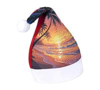 Rrtsmsgh Glitter Sequin Christmas Hat Funny Soft Xmas Cap Adult, Tropical Beach Palm Tree Sunset Santa Hat for New Year Party
