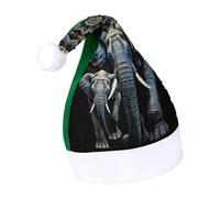 Rrtsmsgh Glitter Sequin Christmas Hat Funny Soft Xmas Cap Adult, Two Elephants On Black Background Santa Hat for New Year Party, Green-style