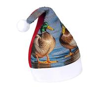 Rrtsmsgh Glitter Sequin Christmas Hat Funny Soft Xmas Cap Adult, Two Mallard Ducks Santa Hat for New Year Party