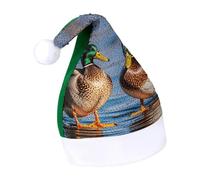 Rrtsmsgh Glitter Sequin Christmas Hat Funny Soft Xmas Cap Adult, Two Mallard Ducks Santa Hat for New Year Party
