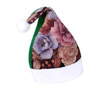 Rrtsmsgh Glitter Sequin Christmas Hat Funny Soft Xmas Cap Adult, Violet And Crimson Flowers Santa Hat for New Year Party