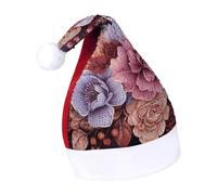 Rrtsmsgh Glitter Sequin Christmas Hat Funny Soft Xmas Cap Adult, Violet And Crimson Flowers Santa Hat for New Year Party