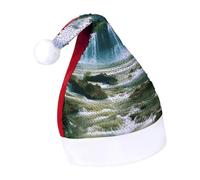 Rrtsmsgh Glitter Sequin Christmas Hat Funny Soft Xmas Cap Adult, Waterfall Scenery Santa Hat for New Year Party