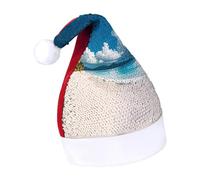 Rrtsmsgh Glitter Sequin Christmas Hat Funny Soft Xmas Cap Adult, White Beach Tropical Sea Santa Hat for New Year Party