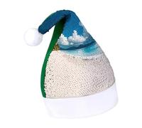 Rrtsmsgh Glitter Sequin Christmas Hat Funny Soft Xmas Cap Adult, White Beach Tropical Sea Santa Hat for New Year Party