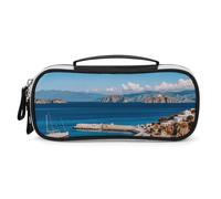 Rrtsmsgh Greek Island Sea View Pencil Case Large Capacity, Small PU Leather Makeup Bag with Zipper & Handle, Portable Pencil Pouch for Office, Cosmetic Storage