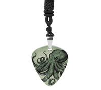 Rrtsmsgh Green Octopus Guitar Pick Necklace for Men & Women, Titanium Steel Guitar Plectrum Pendant, Music Lover Gift for Guitarists, Musicians, Rock Fans