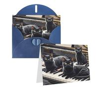 Rrtsmsgh Greeting Cards Black Cats Lying On The Piano Keyboard Blank Greeting Cards With Envelopes For All Occasion Cards, Friendship Anniversary Cards
