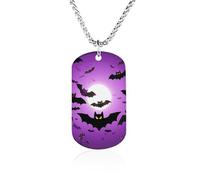 Rrtsmsgh Halloween Flying Purple Bats Necklace Titanium Steel Rectangle Pendants, Chain Necklace Jewelry Gift for Men Women