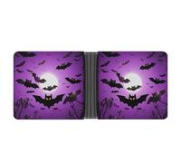Rrtsmsgh Halloween Flying Purple Bats Wallet for Men & Women Ultra Slim PU Leather Bifold Wallet, Credit Card Holder for Travel