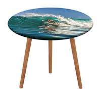 Rrtsmsgh Hawaiian Surfer on Wavy Tablecloth, Round Fitted Tablecloth with Elastic Edge, Waterproof Table Cover for Kitchen, Restaurant, Party, Patio, 130cm