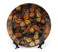 Rrtsmsgh Heaps of Orange Monarch Butterflies Decorative Plate for Display, 2 in 1 Set with Stand & Hook, 7inch Ceramic Decorative Plate Elegant Wall Decor Art Plates for Home Decor, Office, Entryway