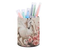 Rrtsmsgh Horse Image Pen Holder for Desk - PU Leather Desk Organizer Minimalist Pencil Cup Round Makeup Brush Holder Decorative Pencil Holder for Office & Home