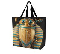 Rrtsmsgh Large Tote Bag for Women - Reusable Grocery Bags Heavy Duty Polyester Tote with Sturdy Handles, Large Capacity Egyptian Scarab Travel Bag Fashion Shoulder Bags for Gym Travel Work