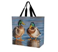 Rrtsmsgh Large Tote Bag for Women - Reusable Grocery Bags Heavy Duty Polyester Tote with Sturdy Handles, Large Capacity Two Mallard Ducks Travel Bag Fashion Shoulder Bags for Gym Travel Work