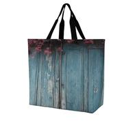 Rrtsmsgh Large Tote Bag for Women - Reusable Grocery Bags Heavy Duty Polyester Tote with Sturdy Handles, Large Capacity Vintage Blue Wood Travel Bag Fashion Shoulder Bags for Gym Travel Work