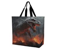 Rrtsmsgh Large Tote Bag for Women - Reusable Grocery Bags Heavy Duty Polyester Tote with Sturdy Handles, Large Capacity Red Magma Flying Dragons Travel Bag Fashion Shoulder Bags for Gym Travel Work