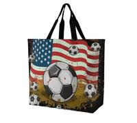 Rrtsmsgh Large Tote Bag for Women - Reusable Grocery Bags Heavy Duty Polyester Tote with Sturdy Handles, Large Capacity Soccer USA Flag Travel Bag Fashion Shoulder Bags for Gym Travel Work