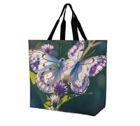 Rrtsmsgh Large Tote Bag for Women - Reusable Grocery Bags Heavy Duty Polyester Tote with Sturdy Handles, Large Capacity White Purple Butterflies Travel Bag Fashion Shoulder Bags for Gym Travel Work