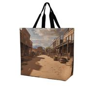 Rrtsmsgh Large Tote Bag for Women - Reusable Grocery Bags Heavy Duty Polyester Tote with Sturdy Handles, Large Capacity Old Wild West Cowboy Town Travel Bag Fashion Shoulder Bags for Gym Travel Work
