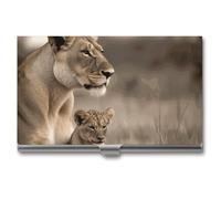 Rrtsmsgh Lioness with Cub Business Card Holder, Ultra Slim Aluminum Business Card Case, Portable Sleek Metal Wallet for Men & Women