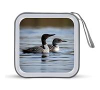 Rrtsmsgh Loon Birds CD Case Wallet 40 Capacity, Durable Waterproof Plastic CD/DVD Storage Case with Handle & Zip Closure, Portable DVD Disc Cases for Car, Office, Travel