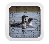 Rrtsmsgh Loon Birds Wall Clock, 10.2 Inch Square Modern Wall Clock - Battery Operated, Silent Non-Ticking Clocks for Living Room, Bedroom, Office Decor