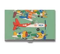 Rrtsmsgh Many Cartoon Small Airplanes Business Card Holder, Ultra Slim Aluminum Business Card Case, Portable Sleek Metal Wallet for Men & Women