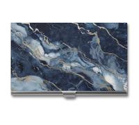 Rrtsmsgh Marble Navy Blue Mixed Business Card Holder, Ultra Slim Aluminum Business Card Case, Portable Sleek Metal Wallet for Men & Women
