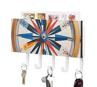 Rrtsmsgh Maritime Sailboat Compass Key Holder Wall Mounted, PU Leather Key Holder with 5 Hooks & Mail Organizer, Vintage Keys Rack for Hallway, Entryway, Kitchen