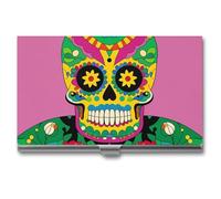 Rrtsmsgh Mexican Colourful Skull Business Card Holder, Ultra Slim Aluminum Business Card Case, Portable Sleek Metal Wallet for Men & Women