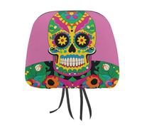 Rrtsmsgh Mexican Colourful Skull Car Headrest Covers Universal 11 X 10.6 Inch - Soft Elastic Head Rest Cover, 2 Pack Car Headrest Protector for Women Men
