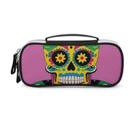 Rrtsmsgh Mexican Colourful Skull Pencil Case Large Capacity, Small PU Leather Makeup Bag with Zipper & Handle, Portable Pencil Pouch for Office, Cosmetic Storage