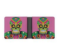 Rrtsmsgh Mexican Colourful Skull Wallet for Men & Women Ultra Slim PU Leather Bifold Wallet, Credit Card Holder for Travel