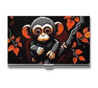 Rrtsmsgh Monkey on Red Branch Business Card Holder, Ultra Slim Aluminum Business Card Case, Portable Sleek Metal Wallet for Men & Women