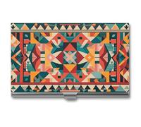 Rrtsmsgh Native Patterns Business Card Holder, Ultra Slim Aluminum Business Card Case, Portable Sleek Metal Wallet for Men & Women