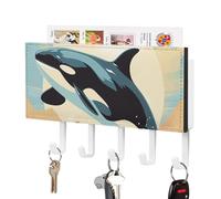 Rrtsmsgh Orca in The Sea Key Holder Wall Mounted, PU Leather Key Holder with 5 Hooks & Mail Organizer, Vintage Keys Rack for Hallway, Entryway, Kitchen