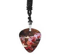 Rrtsmsgh Orchid Stone Red Candles Guitar Pick Necklace for Men & Women, Titanium Steel Guitar Plectrum Pendant, Music Lover Gift for Guitarists, Musicians, Rock Fans