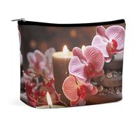 Rrtsmsgh Orchid Stone Red Candles Makeup Bag for Women Portable Travel Toiletry Pouch, PU Leather Cosmetic Bag with Zipper