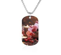 Rrtsmsgh Orchid Stone Red Candles Necklace Titanium Steel Rectangle Pendants, Chain Necklace Jewelry Gift for Men Women
