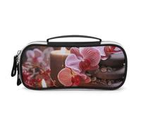 Rrtsmsgh Orchid Stone Red Candles Pencil Case Large Capacity, Small PU Leather Makeup Bag with Zipper & Handle, Portable Pencil Pouch for Office, Cosmetic Storage