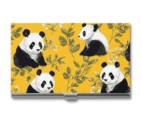 Rrtsmsgh Panda on Yellow Background Business Card Holder, Ultra Slim Aluminum Business Card Case, Portable Sleek Metal Wallet for Men & Women