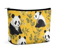 Rrtsmsgh Panda on Yellow Background Makeup Bag for Women Portable Travel Toiletry Pouch, PU Leather Cosmetic Bag with Zipper