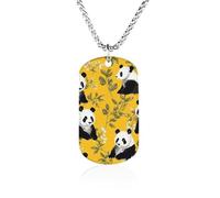 Rrtsmsgh Panda on Yellow Background Necklace Titanium Steel Rectangle Pendants, Chain Necklace Jewelry Gift for Men Women