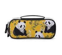 Rrtsmsgh Panda on Yellow Background Pencil Case Large Capacity, Small PU Leather Makeup Bag with Zipper & Handle, Portable Pencil Pouch for Office, Cosmetic Storage