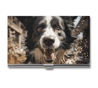 Rrtsmsgh Pastor Border Collie Business Card Holder, Ultra Slim Aluminum Business Card Case, Portable Sleek Metal Wallet for Men & Women