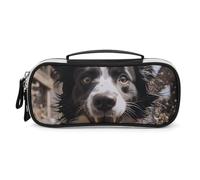 Rrtsmsgh Pastor Border Collie Pencil Case Large Capacity, Small PU Leather Makeup Bag with Zipper & Handle, Portable Pencil Pouch for Office, Cosmetic Storage